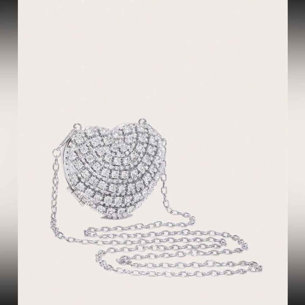 Silver Heart-Shaped Crystal Bag - Picture 7 of 9